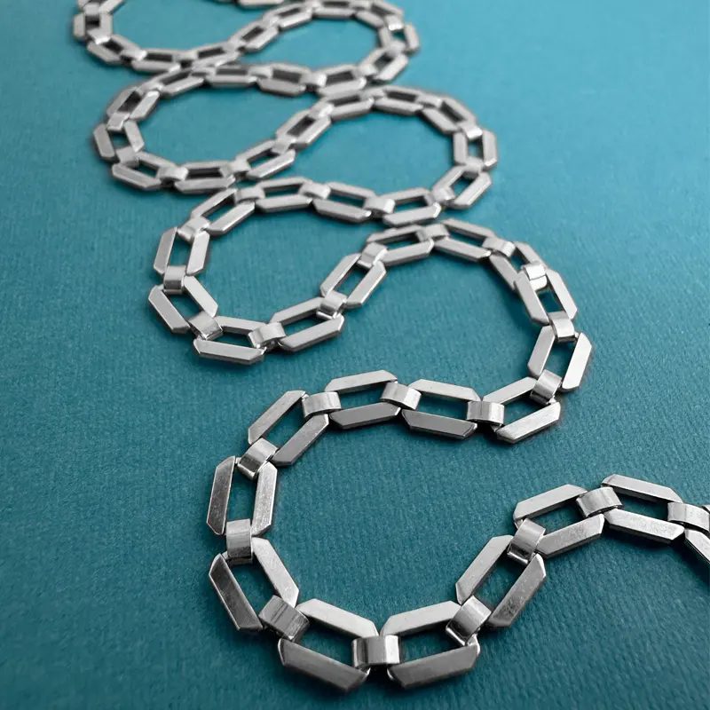 Sterling Silver Flat Band Long and Short Oval Chain Footage